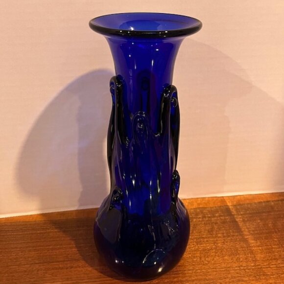 Hot Glass Works 11" Cobalt Blue Lily Pad Abstract Vase - Picture 4 of 12